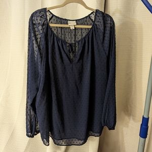 2x Navy Ava & Viv sheer blouse with dots